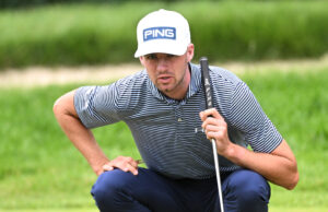 Alex Smalley lines up a putt at the first hole during the third round of the RBC Canadian Open golf tournament