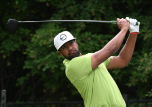 Tony Finau hits his tee shot at the 17th hole during the final round of the RBC Canadian Open