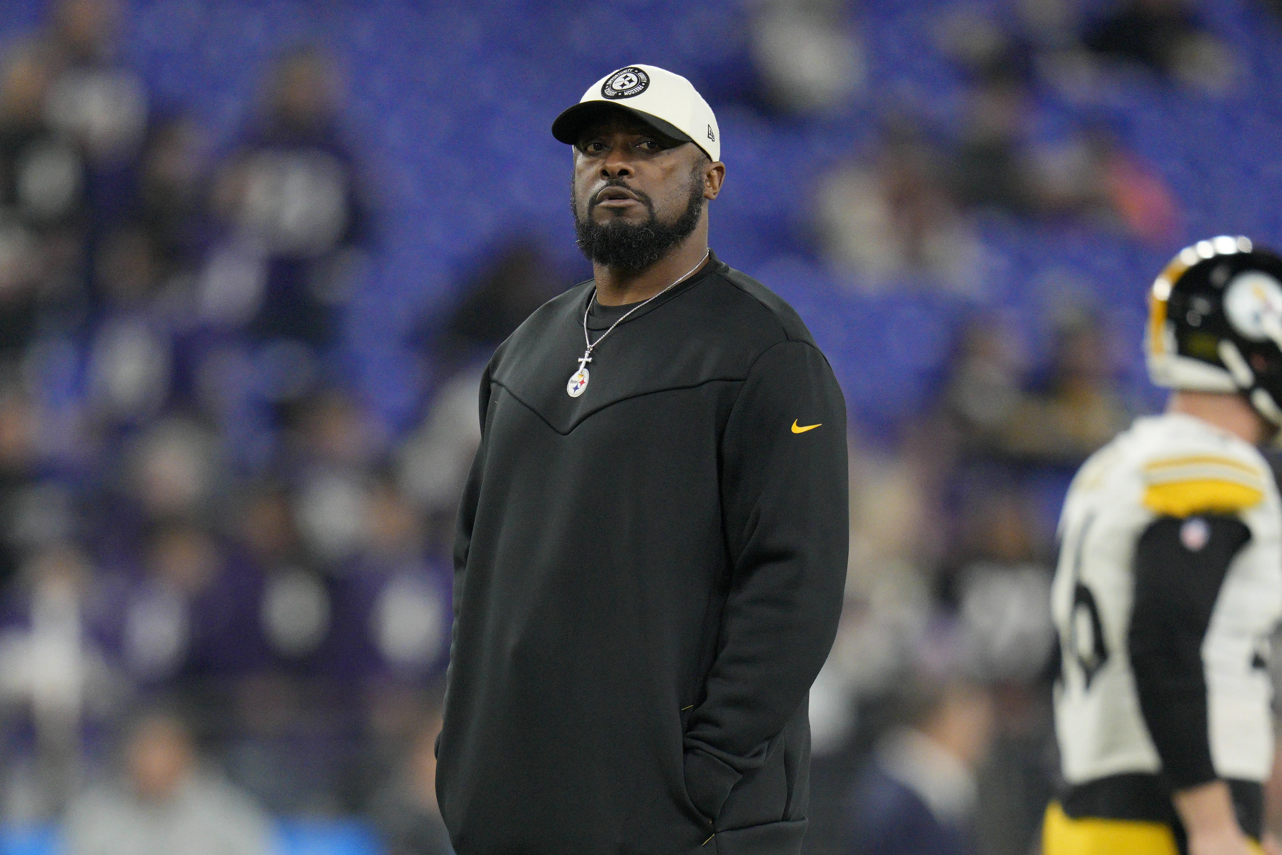 Jan 1, 2023; Baltimore, Maryland, USA; Pittsburgh Steelers head coach Mike Tomlin walks on the field before the game against the Baltimore Ravens at M&T Bank Stadium